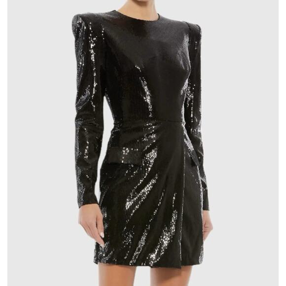 Mac Duggal Ieena Black Size 12 Sequin Structure Faux Blazer Mini Dress 26724 NWT - Picture 3 of 16